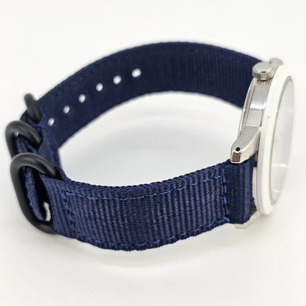 38MM Men's Watch Gray Dial New Navy Blue Canvas‎ Bands New Battery